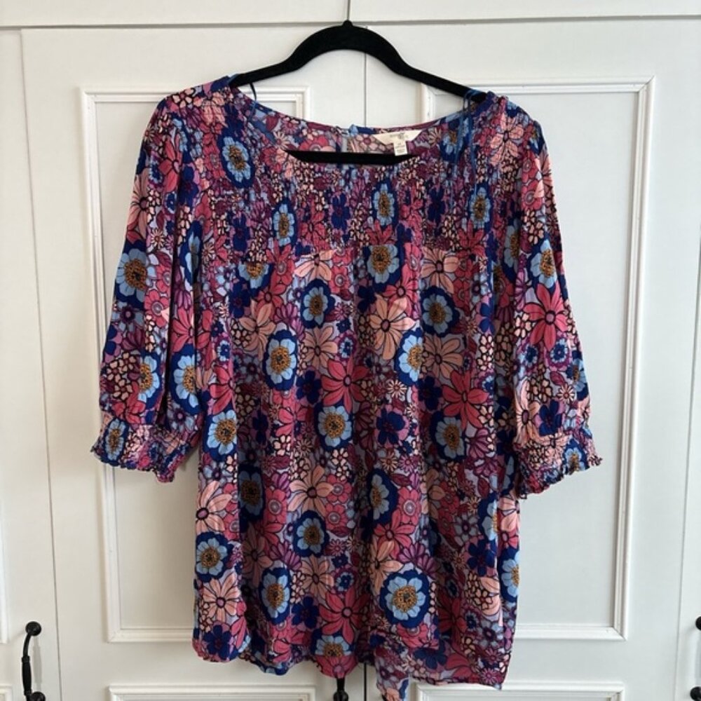 Terra & Sky Floral Blouse - Pink and Blue